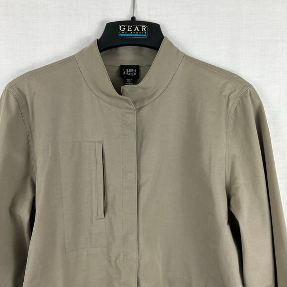 Eileen Fisher Gray Utility Safari Cotton Twill Stretch Snap Up Jacket Size Large - Picture 6 of 7